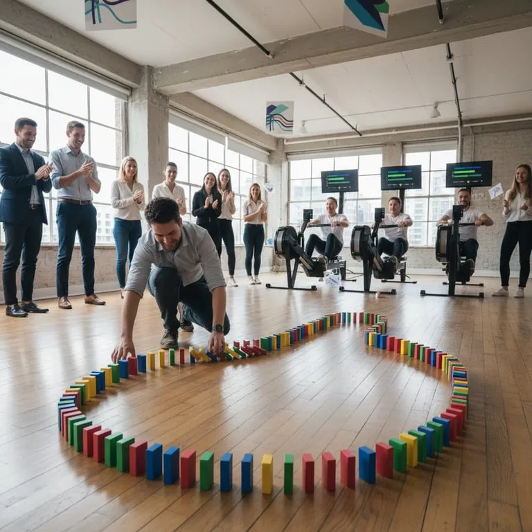 조직 활성화를 위한 팀빌딩 게임 추천, 실내에서 할 수 있는 도미노 게임과 로잉 머신 대항전